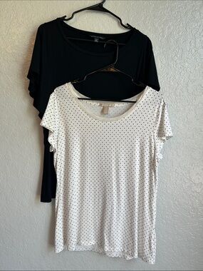 Banana Republic Polka Dot Short Sleeve Tee and Black Tee flutter sleeves XL
